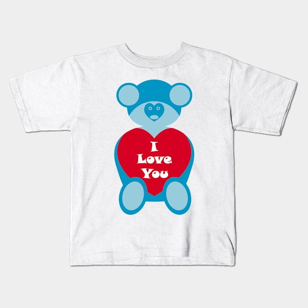 Blue Teddy Bear Kids T-Shirt by tmsarts